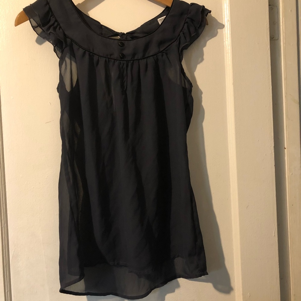 Gray ruffle silk top